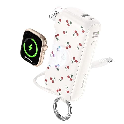 RORRY Flow Portable Charger, 10000mAh 40W Fast Charging Power Bank with Built-in USB C Cable and Foldable Wall Plug, Battery Pack Travel Essentials for iPhone 17/16/15, Apple Watch, iPad, MacBook - Image 1
