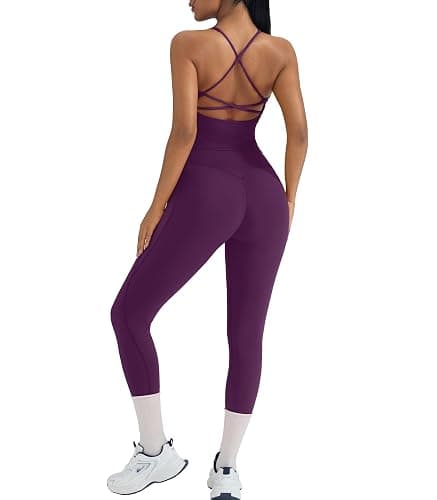 OMKAGI 2 Piece Workout Sets for Women Padded Workout Tops Booty Leggings with Pockets Gym Sets thumbnail 9