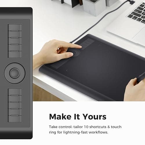 GAOMON M10K Drawing Tablet, 10x6 inch Large Graphics Tablet with Touch Ring, 8192 Levels Battery-Free Stylus, 10 Hot Keys, Art Tablet for Design, Writing, Editing, Work with Mac, Windows, Android thumbnail 6