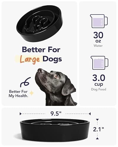 LE TAUCI Slow Feeder Dog Bowls Ceramic,3 Cups Slow Feeding Dog Bowl Medium Large Breed, Pet Bowl for Fast Eaters, Puzzle Pet Dishes,Skull Black thumbnail 2