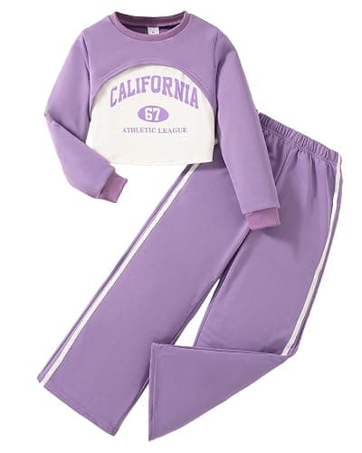 YOURUIKEY Girls 3 Piece Outfits Long Sleeve Crop Shirts & Cami Tops & Sweatpants Sets Fall Clothes Size 8-14Y thumbnail 5