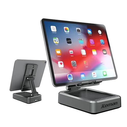 Jteman Wireless Bluetooth Speaker Tablet Stand, Adjustable with Bluetooth Speakers,Gifts for Women Men,Kitchen Gadget for Men,Compatible with Phones and Tablet (4.0-12.9'') - Graphite - Image 1