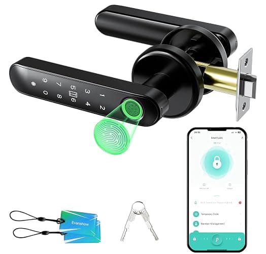 Evanshow Fingerprint Door Lock Biometric Door Knob with Keypad Keyless Entry, 5-in-1 Door Locks for Bedrooms(Fingerprint/App/Code/Key/IC Card), Home Hotel Office Apartment - Image 1