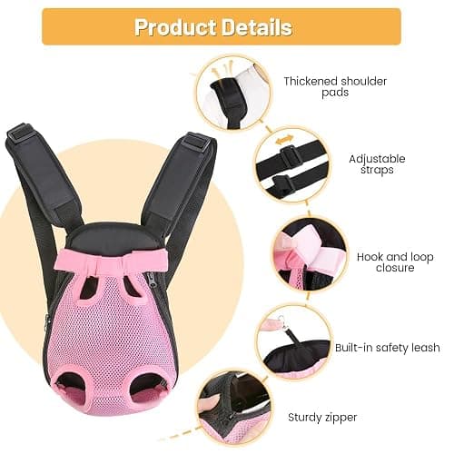 Inspack Dog Backpack Carrier/Cat Carrier, Adjustable Pet Front Carriers Travel Bag for Puppy Medium Dogs, Legs Out, Soft Ventilated Doggie Chest Carry Backpacks for Hiking/Camping, 2.5-4 lbs, Pink thumbnail 5
