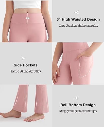 DOCUMO Girls Flare Leggings with Pocket - Bell Bottoms Full Length High Waist Yoga Pants Bootcut Athletic Leggings Teen Girls thumbnail 4