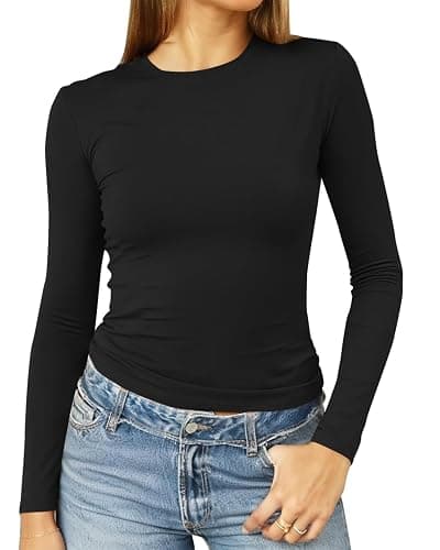 Abardsion Women's Long Sleeve Shirts Spring 2025 Casual Basic Going Out Crop Tops Slim Fit Tight Y2K Clothes - Image 1