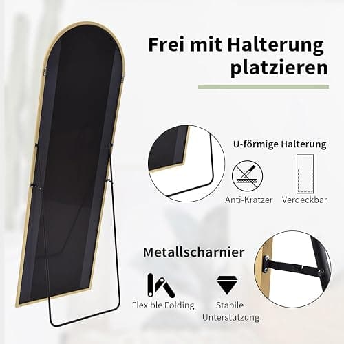 Koonmi Bogen Ganzkörperspiegel, 44 x 147 cm Gewölbter Standspiegel in voller Länge, an der Wand montiert, lehnend, Bodenspiegel Ganzkörper als Ankleide Eitelkeitsspiegel für Wohnzimmer, Gold thumbnail 5