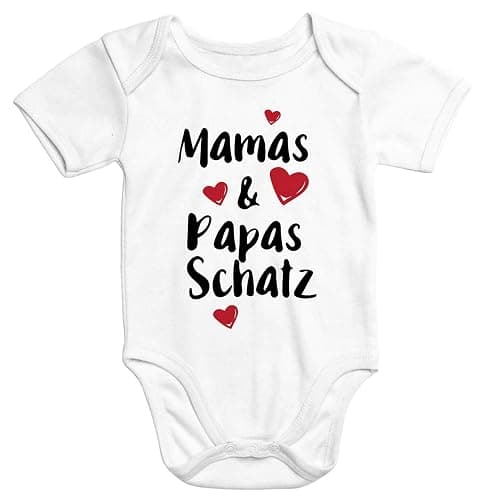 MoonWorks Kurzarm Baby-Body mit Aufdruck Mamas und Papas Schatz Bio-Baumwolle - 3-6 Monate - Schatz Weiß - Image 1