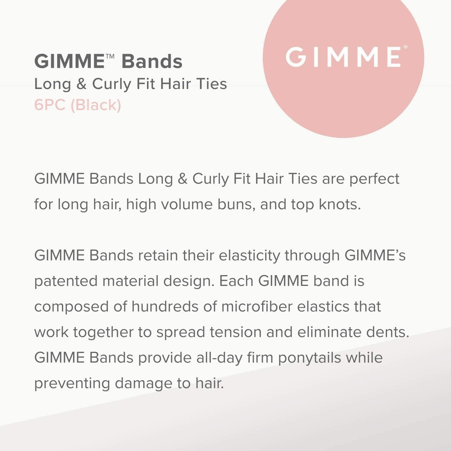 Gimme Beauty - Long & Curly Fit Hair Ties - Black Onyx - Damage Free Hair Ties - Seamless Microfiber Elastics - Long & Curly Hair Accessories - No Snagging, Dents, or Breakage (6 Count) thumbnail 2
