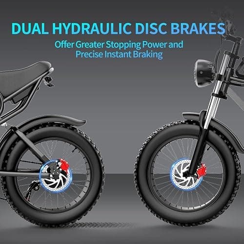 Ridstar Electric Bike for Adults, 1000/2000W, 25/30/37MPH,48V-52V, 20AH,40AH Battery, Max 50-180 Miles Electric Motorcycle, 20" Fat Tire Dirt Bike, Shamano 7-Speed E-Bike thumbnail 8