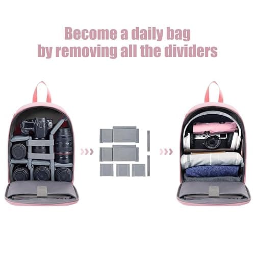 CADeN Camera Backpack Bag Professional for DSLR/SLR Mirrorless Camera Waterproof, Camera Case Compatible for Sony Canon Nikon Camera and Lens Tripod Accessories (Small, Pink) thumbnail 3