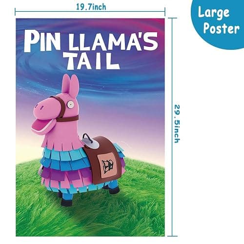 SEETCOMA Video Game Party Supplies - Pin The Tails on Llama, Large Poster with 24PCS Tails Stickers for Kid's Video Game Theme Party Decorations thumbnail 3