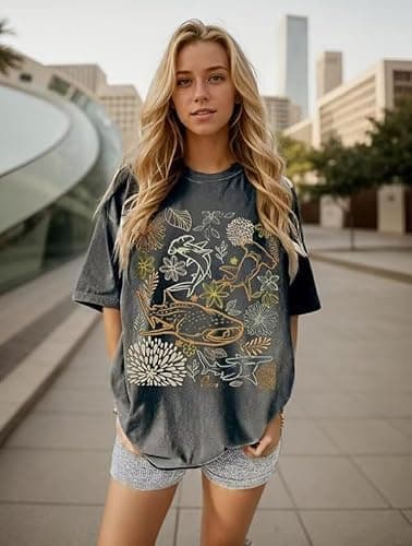 Oversized Tshirts Cute Tops for Women Shark Flower Graphic Tees Tops Summer Casual Loose Beach Vacation Shirts thumbnail 2