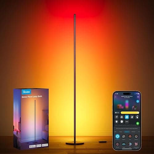 Govee RGBIC Floor Lamp Basic, 1000lm LED Corner Lamp, Black | Compatible with Alexa and Matter, Modern Floor Lamp with Music Sync and 16 Million DIY Colors, Standing Lamp for Bedroom - Image 1
