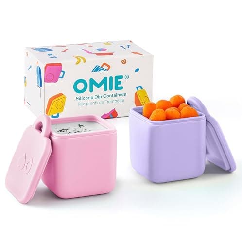 OmieBox (2 Pack) Leakproof Dips Containers to Go, Salad Dressing Container, Condiment Container with Lids - Food Safe Silicone - 4 Ounces (Pink/Purple) - Image 1