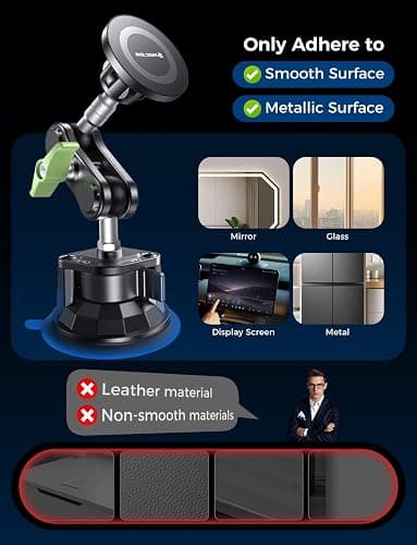 MAGIC JOHN Magnetic Car Phone Holder [Strong Suction&Strong Magnetic] 360° Adjustable Car Phone Mount for Windshield, Ultra-Durable Metal, Suction Cup Car Phone Mount for iPhone Samsung All Smartphone thumbnail 8
