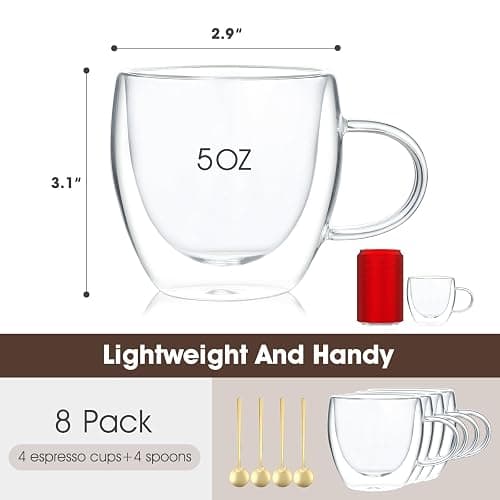 VENVENWEAVS Espresso Cups Set Of 4,Double Wall 5OZ Hand Blown coffee Shots Glass,Espresso Coffee Mugs In Gift Box,Perfect For Espresso,Latte,Cappuccinos,Tea Bag,Juice thumbnail 3