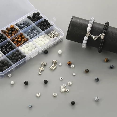 Stone Beads for Jewelry Making, Charm Bracelet Making Kit, 450Pcs Beads for Bracelets Making Kit DIY Magnetic Bracelets for Couples Lovers thumbnail 4
