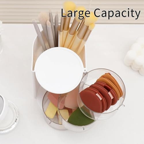 FABROK 3-Layer Clear Hair Accessories Organizer with Hair Brushes Holder, Rotatable Small Jewelry Box for Clip Earring Necklaces, Desktop Organizer Case for Cotton Swab, Accessories thumbnail 4
