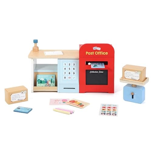 SOKA Wooden Post Office Play Set with Stamps and Mail Creative Pretend Play Toy Role Playset Educational Montessori Developmental Game For Kids Children Boys Girls 3 year old + thumbnail 8