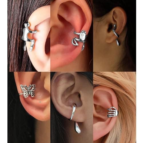 35 PCS Gold Silver Adjustable Ear Cuffs Earrings for Women Non-Piercing Cartilage Clip on Earrings Wrap Ear Jewelry Set,Punk Snake Butterfly Claw Stud Earrings for Women Gift thumbnail 4