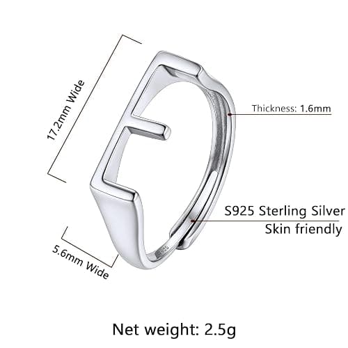 SILVERCUTE 925 Sterling Silver Initial Rings for Women,Adjustable Capital Letter Ring Hypoallergenic,Minimalist 925 Silver Rings for Mother Daughter thumbnail 9
