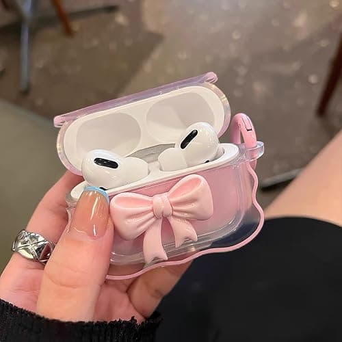 Cute AirPods Pro 2/1 Gen Clear Case, Girly 3D Bow Design Soft TPU Protective Shockproof Kawaii Apple iPod Pro 2nd/1st Generation Cover with Cleaner Pen & Keychain Girls Women 2023/2022/2019 - Pink - Bow Pink+Cleaner Kit thumbnail 8