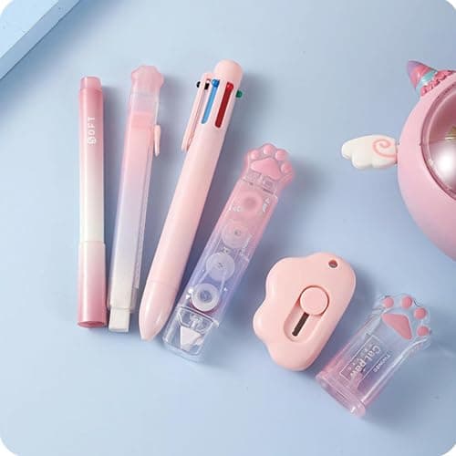 MOZXIRZ 9 Pcs Cute Pink Stationery Set Cat Paw School Supplies Kawaii Office Supplies Including Pens Pencil Sharpener Highlighter Eraser Correction Tape Ruler Utility Knife (Cat Paw-Pink) thumbnail 5
