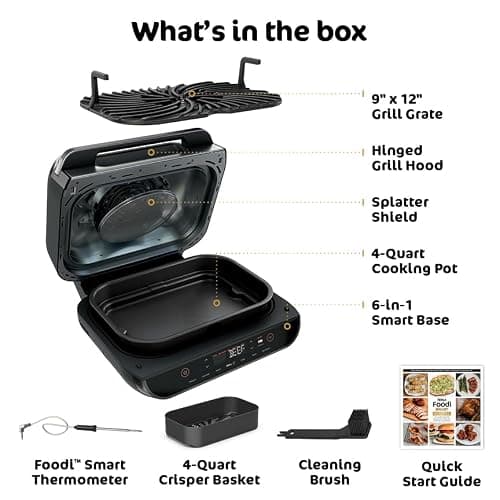 Ninja | Indoor Grill and Air Fryer| Foodi Smart XL | 6-in-1 Grill, Air Fry, Roast, Bake, Broil, Dehydrate & Crisp |Smart Thermometer & Splatter Shield | Dishwasher Safe Parts | Black/Silver | FG551 thumbnail 10