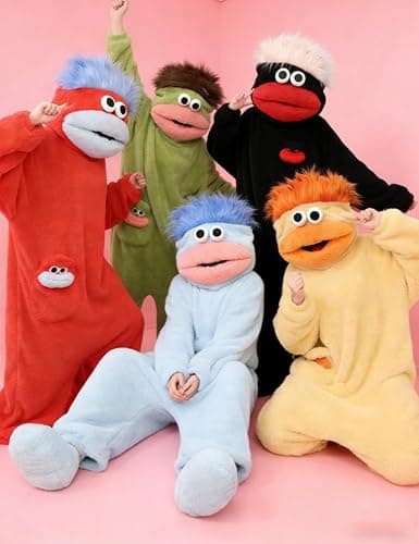 Brrioe Funny Big Mouth Monster Onesie Pajamas with Large Comb – Oversized Plush Fleece Hooded One Piece for Sleep & Party thumbnail 2