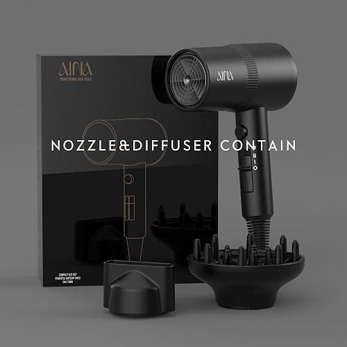 AINA Diffuser Hair Dryer Full-Featured Blow Dryer 110V/1600W(Vader Black) | 3 Heat/2 Speed|Cold shut button|Lightweight|Compact Size|High Temp|Low Airflow|Same Results|Less Expense thumbnail 5