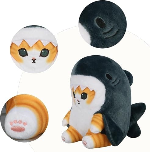 sunfedmiss Shark Cat Plush Toy, Cute Fried Shrimp Shark Stuffed Animals Doll, Kawaii Shark Cat Plush Pillow Toy Birthday for Kids Boys Girls (Blue, 8inch) thumbnail 3