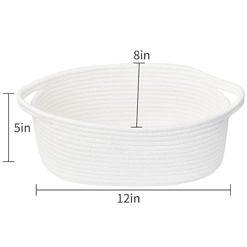 ABenkle Small Basket with Handles, Boho Decorative Rope Woven Dog Cat Toy Storage Bin Shelf Storage Organizer, Easter Christmas Gift Basket, 12"x8"x5", White thumbnail 3
