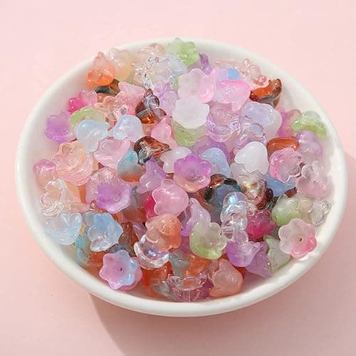 LadayPoa 100pcs Glass Bellflower Beads for Jewelry Making Mixed Color Trumpet Flower Beads Gradient Clear Cute Beads for Bracelets Making Aesthetic Beads Charms for DIY Necklace Decoration Gifts thumbnail 5