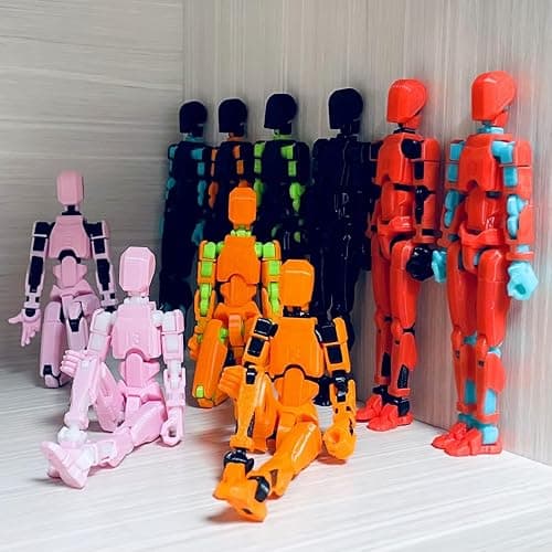 masijssa T13 3D Action Figures Set Titan 13 Action Figure Dummy 3D Printed Robo Multi-Jointed Movable Toy with Full Articulation for Collectors Desktop (Assembly Completed Pink White Figure + Dog) thumbnail 4