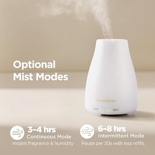 InnoGear Essential Oil Diffuser, Ultrasonic Diffusers for Home Aromatherapy Humidifier for Bedroom Room 7 Colors LED 2 Mist Mode Auto Off, Basic White thumbnail 3