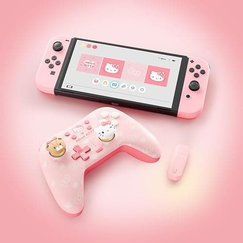 Kuitmor Pink Switch Controller,Hello Kitty Hall Effect Controllers Wireless for Switch 2/1/OLED/Lite,PC,Android,iOS | 2.4G Receiver + Bluetooth,1000mAh Battery,6-Axis Gyro,Dual Vibration,RGB Breathing Light - Image 1