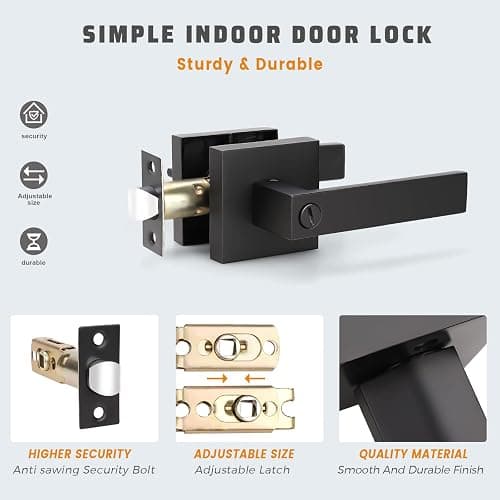 KNOBWELL 6 Pack Door Handles Black, Privacy Door Lever Bed and Bath Leverset Lockset, Left or Right Handing, Matte Black Finish thumbnail 7