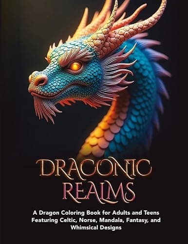 Draconic Realms: A Dragon Coloring Book for Adults and Teens Featuring Celtic, Norse, Mandala, Fantasy, and Whimsical Designs - Image 1