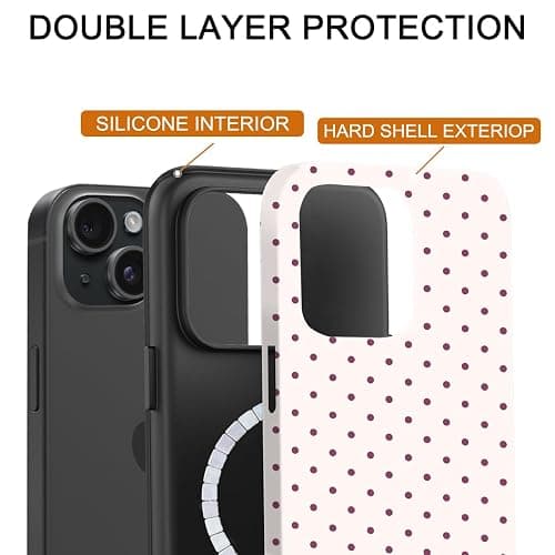 uCOLOR Case Compatible with iPhone 15/14/13- Compatible with MagSafe Scratch-Resistant Shockproof Cover for Women Men 6.1 inch (Nude Polka Dot, iPhone 15/14/13 6.1") thumbnail 3