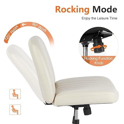 Elevon Criss Cross Chair with Wheels, Cross Legged Office Chair Armless Wide Desk Chair with Dual-Purpose Base, Adjustable Swivel Fabric Task Vanity Home Office Desk Chair, Leather Beige - Leather Beige thumbnail 7