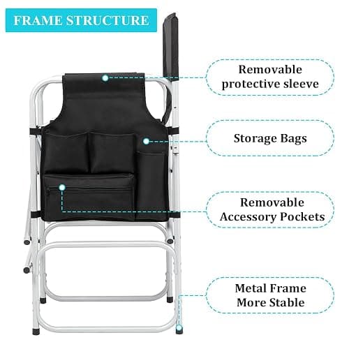 Outvita 26" Tall Directors Chair Height Seat Folding with Side Table Storage Bag, Support for 300Lbs Portable Makeup Artist Chair with Bar Height(Black) thumbnail 5