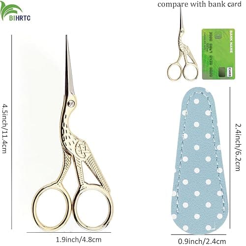BIHRTC Small Craft 4.5Inch Embroidery Scissors with Artificial Leather Cover Stainless Steel Tip Bird Stork Scissors Shears for Sewing Crochet Embroidery Paper Art Work thumbnail 3