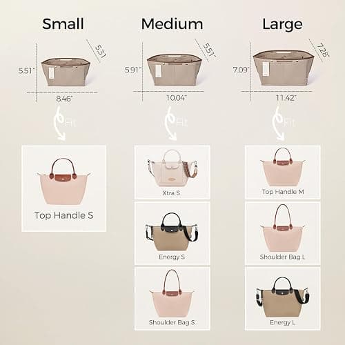 ZTUJO Purse Organizer Insert For Le Pliage, Compatible with Longchamp Le Pliage Shoulder Bag S/L, Top Handle S/M，Energy S/L, Xtra S, Longchamp Organizer Insert (Beige, Small) thumbnail 2
