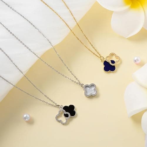 Fviswiak Clover Necklace For Women 14K Real Gold Silver Plated Four Leaf Clover Pendent Necklace Dainty Trendy Cute Simple Women's Jewelry Gift thumbnail 5