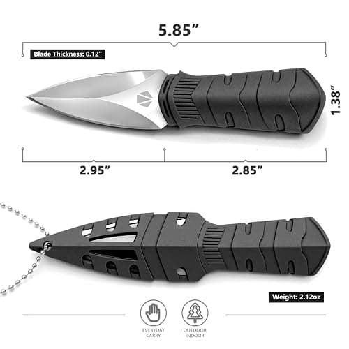 REAT mini EDC utility fixed blade knife, 6 inch 440C steel small spear point neck knife with necklace plastic sheath for outdoor, camping, hiking, for men and women thumbnail 3