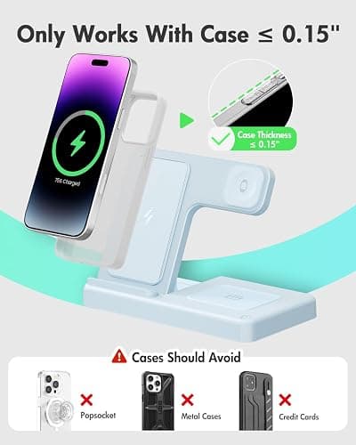 Wireless Charger Stand Charging Station: 3 in 1 Charger Stand Multiple Devices for Apple - iPhone 17 16e 16 15 14 Pro Max 13 12 11 - Watch 10 9 8 7 6 5 4 3 2 SE and Ultra Series-Airpods 4 3 Pro, Blue thumbnail 3