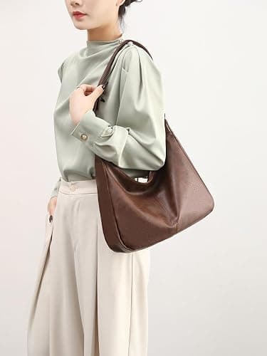 NIUEIMEE ZHOU Hobo Bags for Women Foldable Vegan Leather Shoulder Handbag Slouchy Tote Crossbody Purses thumbnail 3