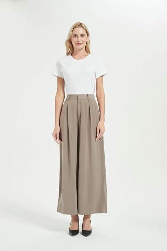 Tronjori Women High Waist Casual Wide Leg Long Palazzo Pants Trousers Regular Size thumbnail 2