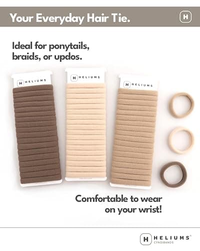Heliums Soft Hair Ties - No Damage Seamless Nylon Fabric Bands, Stretchy Ponytail Holders for Thin & Thick Hair - Standard 1.5 Inch, Neutrals, 20 Pack thumbnail 5